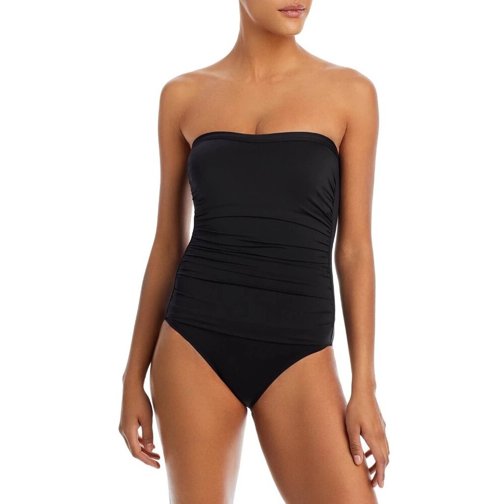 Tommy Bahama Pearl Shirred Bandeau One Piece Convertible Halter Black Women's 8 - Picture 4 of 16